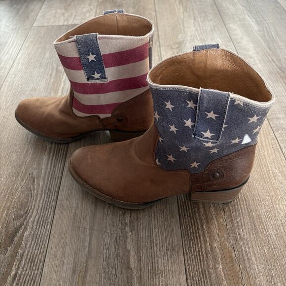 Women’s STERLING RIVER Cowboy Boots | Short | Size 8.5 M | Brown Stars & Stripes - Picture 5 of 12